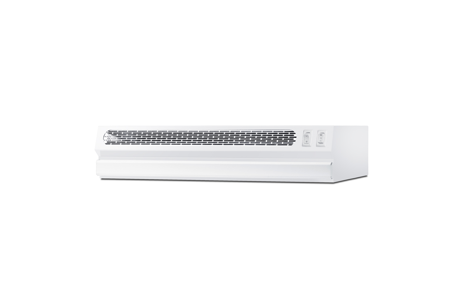 18 inch wide ADA compliant under cabinet retractable range hood for ductless use in white, made in the USA with separate wall switch for ADA applications